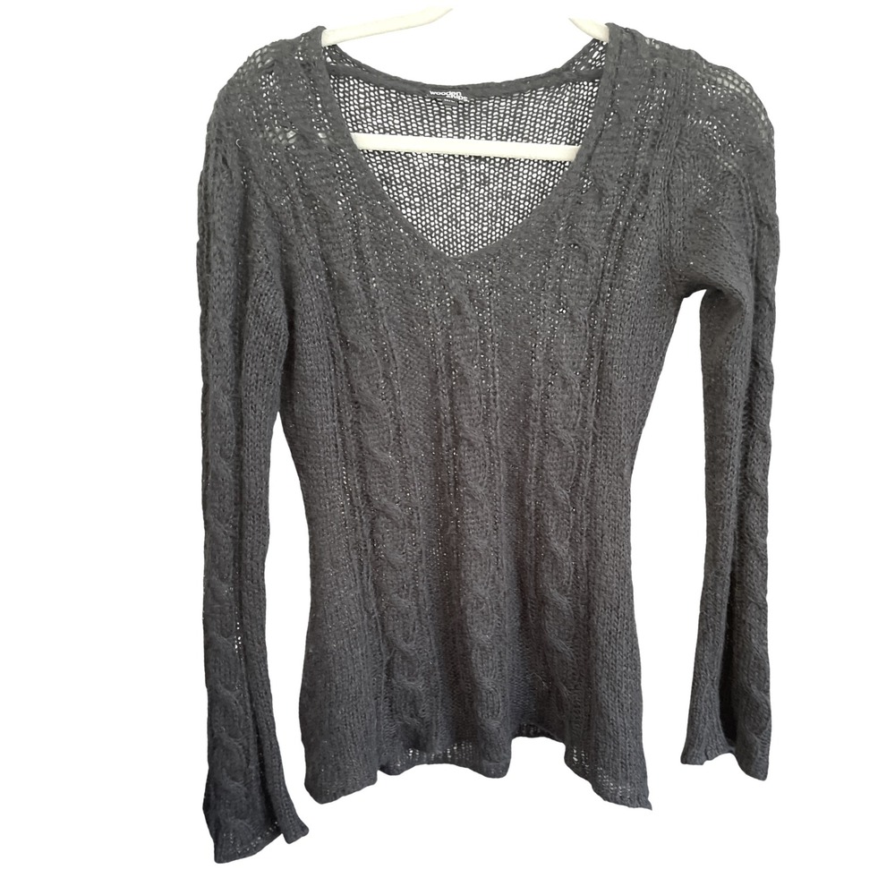 Wooden Ships Mohair‎ Wool Blend Cable Knit V-Neck Lightweight Sweater M/L